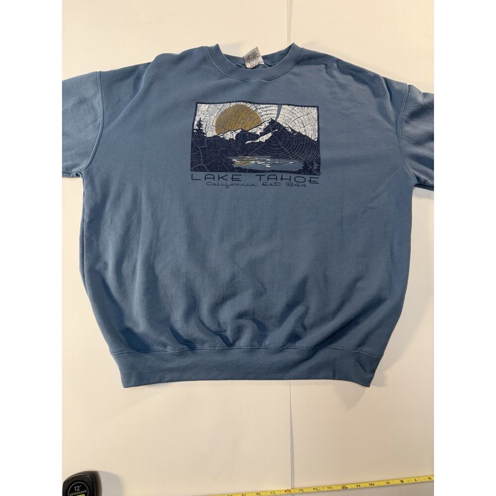 Men’s Vintage (measured Size XL) Lake Tahoe Blue Prairie Mountain Crewneck